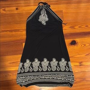 Black Halter Dress with White Paisley Accents